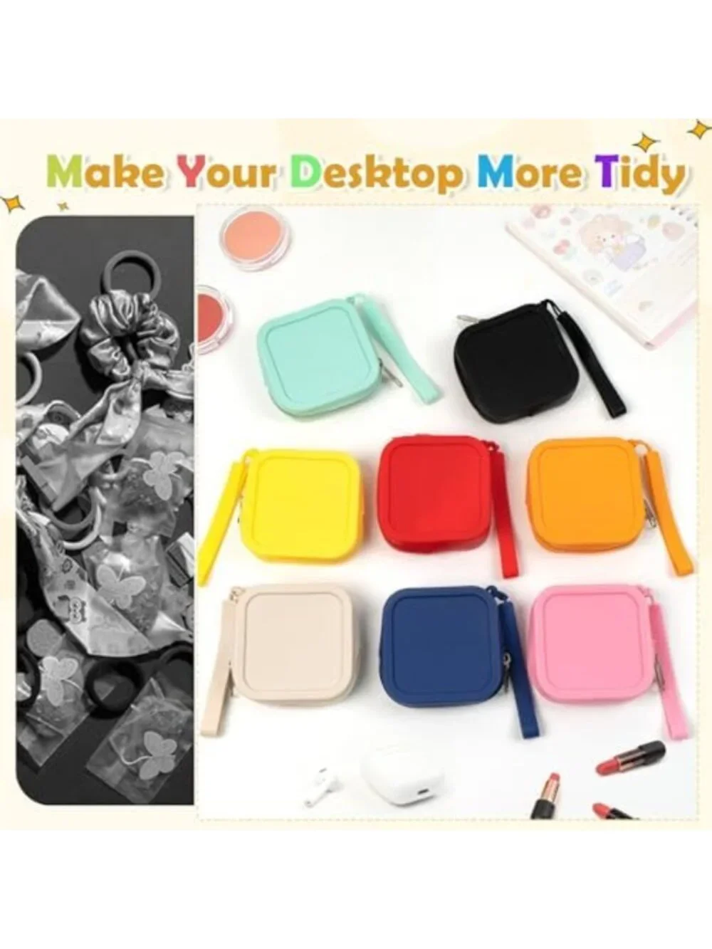 Colorful 8PCS Silicone Coin Purse Set - Waterproof Zipper Pouches for Travel